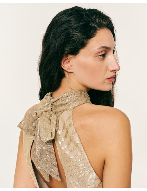 FOREL Φόρεμα maxi halter 082.50.01.124-ΧΡΥΣΟ | BON FASHION