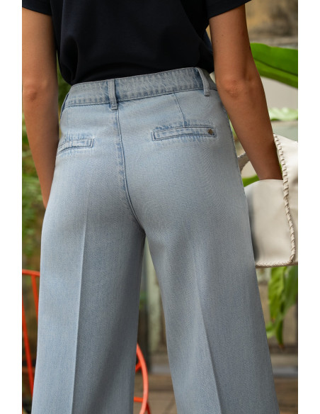 ORAIJE PARIS Pantalon Ankle Wide - Eleonorette JD649-LIGHT BLUE | BON FASHION