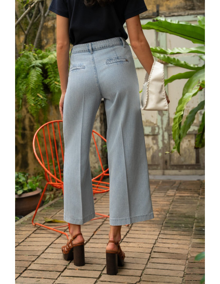 ORAIJE PARIS Pantalon Ankle Wide - Eleonorette JD649-LIGHT BLUE | BON FASHION