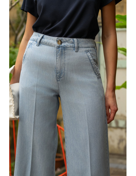 ORAIJE PARIS Pantalon Ankle Wide - Eleonorette JD649-LIGHT BLUE | BON FASHION