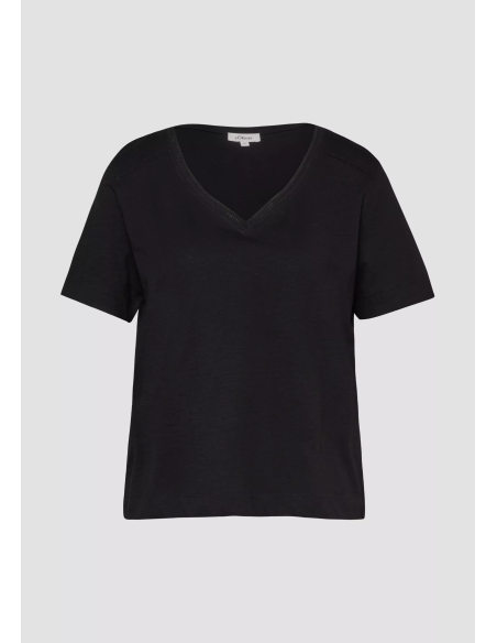 S.OLIVER Flame yarn T-shirt with neckline detail 2176253-9999 | BON FASHION
