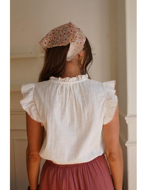 BON FASHION αμάνικη κεντημένη μπλούζα με βολάν Q3331-WHITE