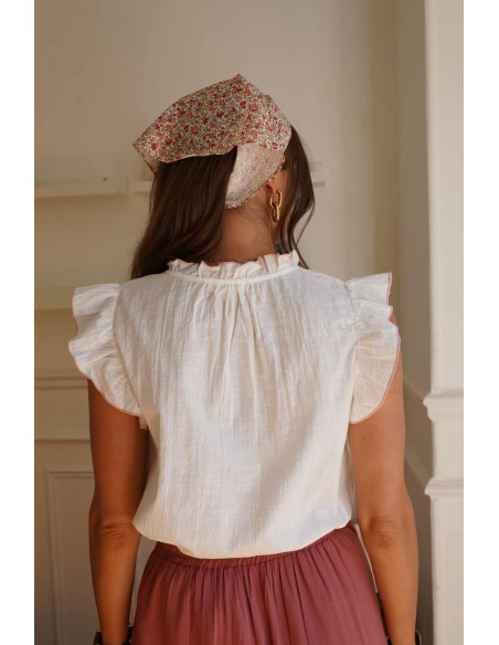 BON FASHION αμάνικη κεντημένη μπλούζα με βολάν Q3331-WHITE