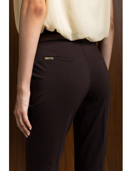 DONNA MARTHA Παντελόνι cigarette με ζωνάκι 27005-2-ΚΑΦΕ