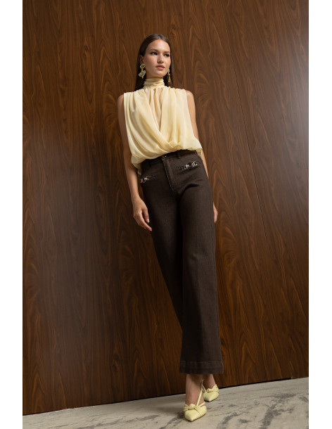 DONNA MARTHA Detail matter jean καμπάνα 27022-1-ΚΑΦΕ 2