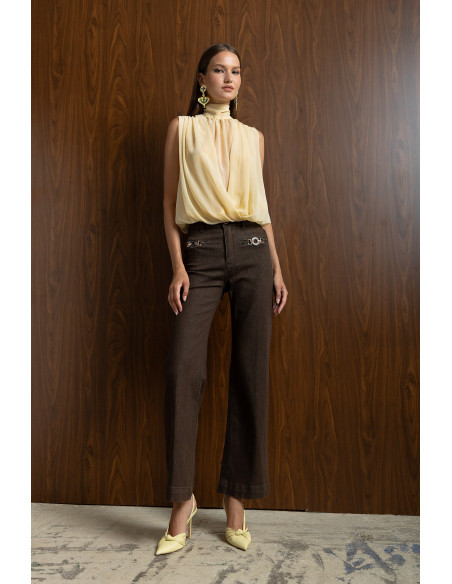 DONNA MARTHA Detail matter jean καμπάνα 27022-1-ΚΑΦΕ