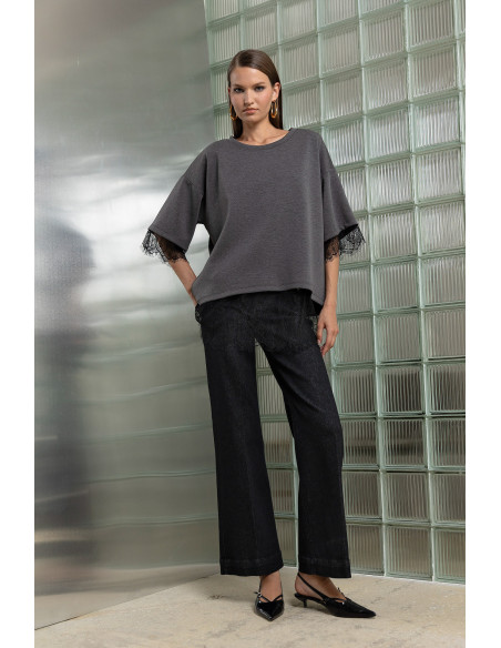 DONNA MARTHA Detail matter jean καμπάνα 27022-3-ΜΑΥΡΟ