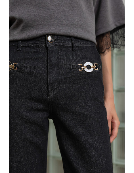DONNA MARTHA Detail matter jean καμπάνα 27022-3-ΜΑΥΡΟ 2