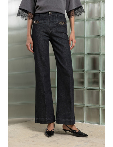 DONNA MARTHA Detail matter jean καμπάνα 27022-3-ΜΑΥΡΟ