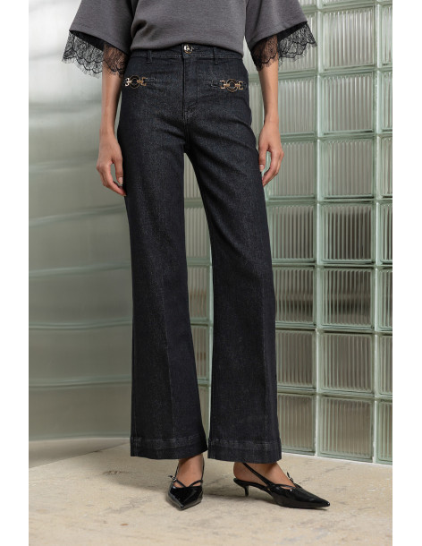 DONNA MARTHA Detail matter jean καμπάνα 27022-3-ΜΑΥΡΟ
