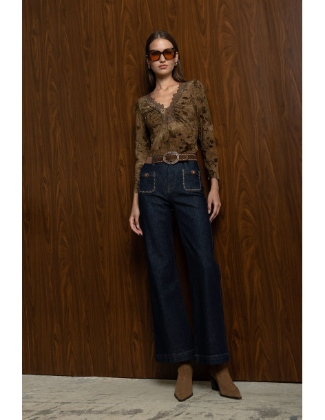 DONNA MARTHA Jean wide leg  με ζώνη 27021-ΜΠΛΕ