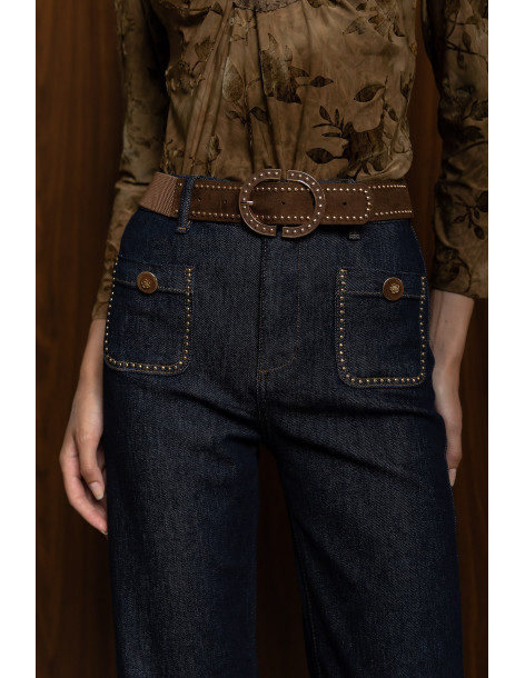 DONNA MARTHA Jean wide leg  με ζώνη 27021-ΜΠΛΕ