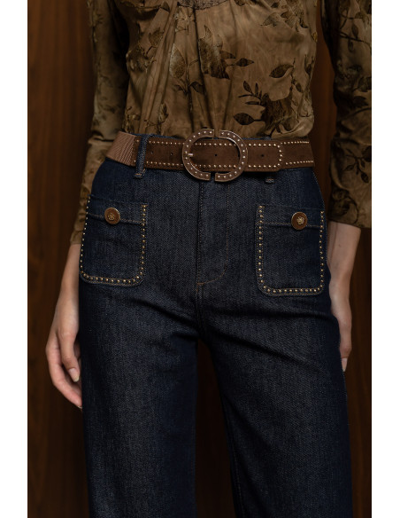 DONNA MARTHA Jean wide leg  με ζώνη 27021-ΜΠΛΕ