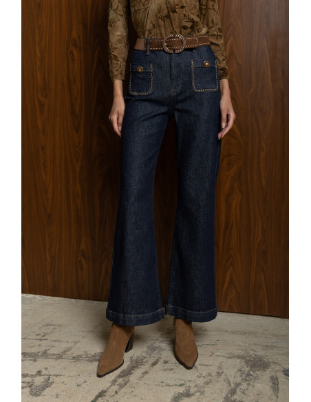 DONNA MARTHA Jean wide leg  με ζώνη 27021-ΜΠΛΕ