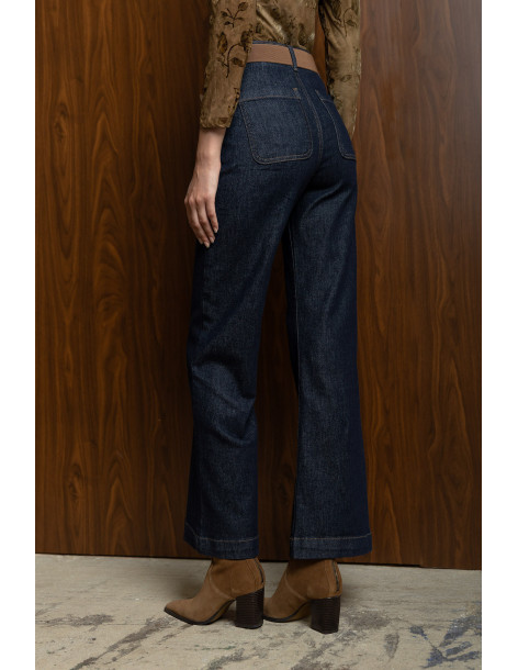 DONNA MARTHA Jean wide leg  με ζώνη 27021-ΜΠΛΕ