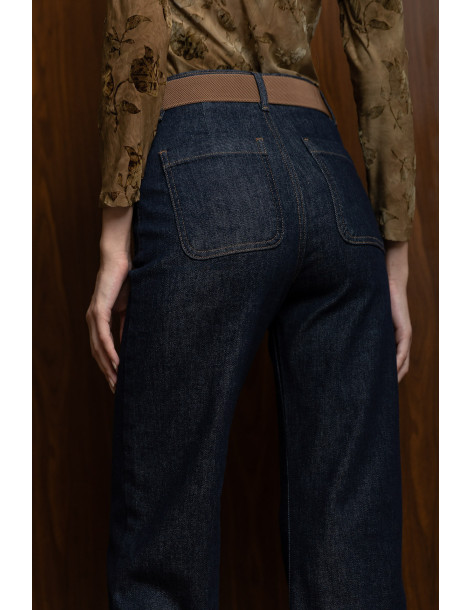 DONNA MARTHA Jean wide leg  με ζώνη 27021-ΜΠΛΕ