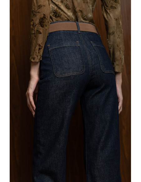 DONNA MARTHA Jean wide leg  με ζώνη 27021-ΜΠΛΕ