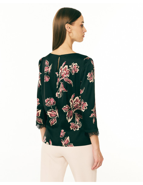 FORAL Μπλούζα satin φλοράλ 083.10.01.032-ΜΑΥΡΟ