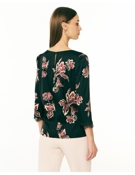 FORAL Μπλούζα satin φλοράλ 083.10.01.032-ΜΑΥΡΟ