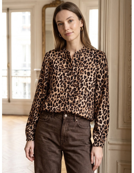 BON FASHION Πουκάμισο με λεοπάρ μοτίβο 8802-L-ΚΑΦΕ