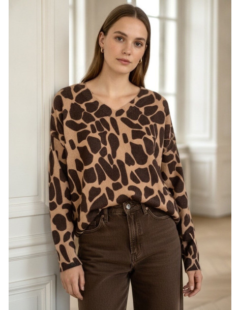 BON FASHION  πουλόβερ με V λαιμόκοψη  9210-ΚΑΦΕ