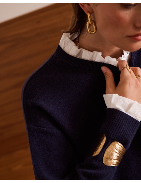 BON FASHION Πουλόβερ με στρογγυλή λαιμόκοψη και στυλ πουκαμίσου 1113-ΜΠΛΕ 2