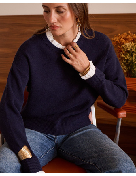 BON FASHION Πουλόβερ με στρογγυλή λαιμόκοψη και στυλ πουκαμίσου 1113-ΜΠΛΕ