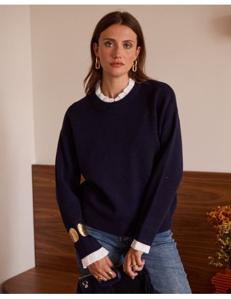 BON FASHION Πουλόβερ με στρογγυλή λαιμόκοψη και στυλ πουκαμίσου 1113-ΜΠΛΕ