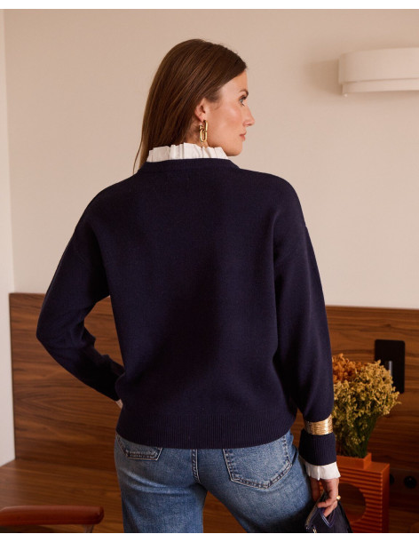 BON FASHION Πουλόβερ με στρογγυλή λαιμόκοψη και στυλ πουκαμίσου 1113-ΜΠΛΕ