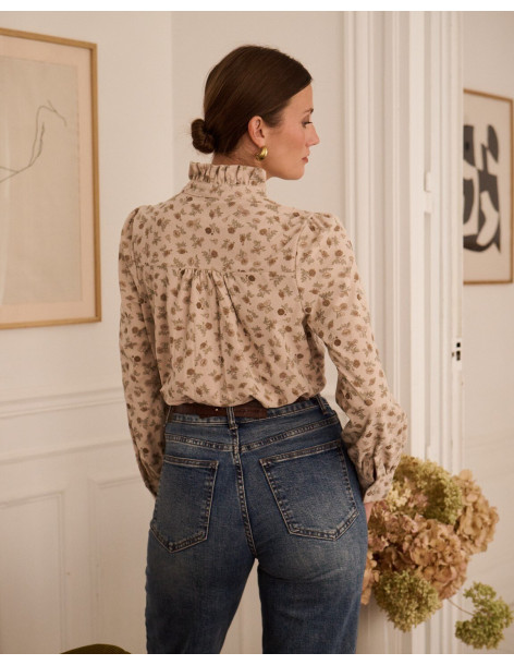 BON FASHION Φλοράλ πουκάμισο με γιακά με βολάν Q3360-ΜΠΕΖ