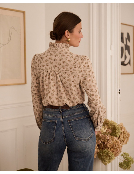 BON FASHION Φλοράλ πουκάμισο με γιακά με βολάν Q3360-ΜΠΕΖ