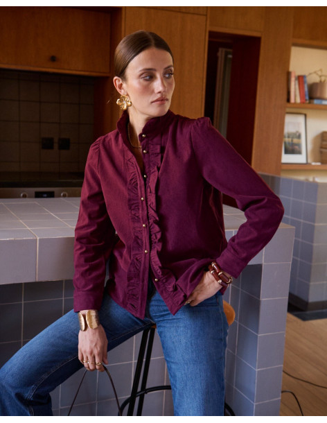 BON FASHION Πουκάμισο με βολάν και ψηλό γιακά Q3361-ΜΠΟΡΝΤΟ