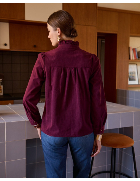 BON FASHION Πουκάμισο με βολάν και ψηλό γιακά Q3361-ΜΠΟΡΝΤΟ