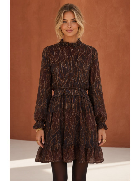 BON FASHION Κοντό φόρεμα Leslie με μακριά μανίκια K26709-ΚΑΦΕ