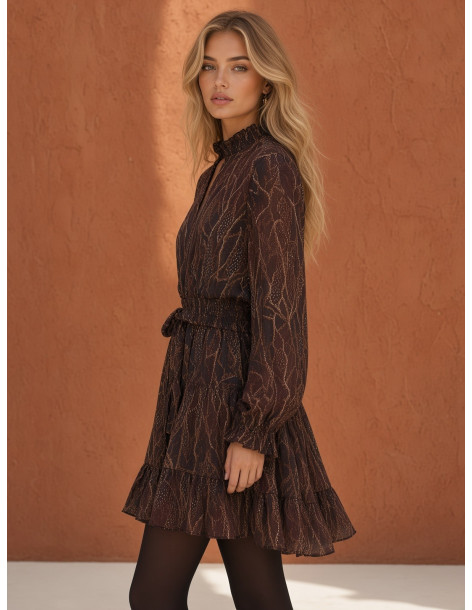 BON FASHION Κοντό φόρεμα Leslie με μακριά μανίκια K26709-ΚΑΦΕ 2