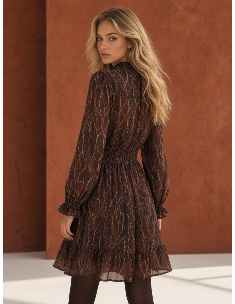 BON FASHION Κοντό φόρεμα Leslie με μακριά μανίκια K26709-ΚΑΦΕ