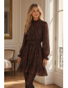 BON FASHION Κοντό φόρεμα Leslie με μακριά μανίκια K26709-ΚΑΦΕ
