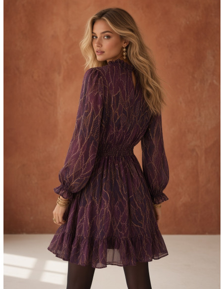 BON FASHION Κοντό φόρεμα Leslie με μακριά μανίκια K26709-ΜΩΒ