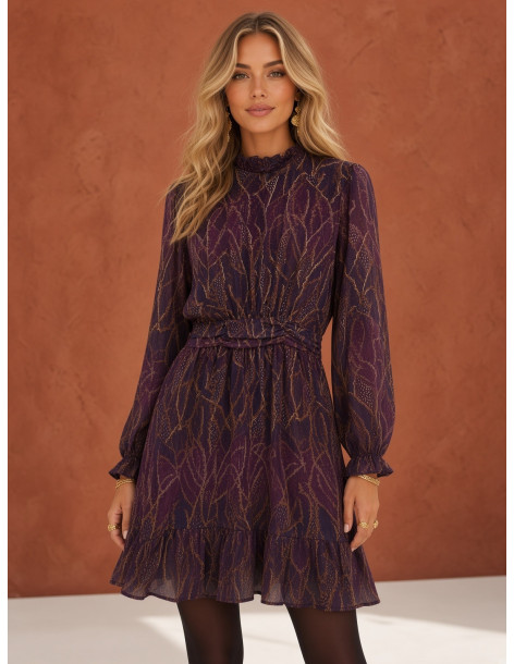 BON FASHION Κοντό φόρεμα Leslie με μακριά μανίκια K26709-ΜΩΒ