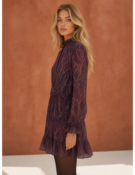 BON FASHION Κοντό φόρεμα Leslie με μακριά μανίκια K26709-ΜΩΒ