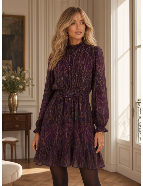 BON FASHION Κοντό φόρεμα Leslie με μακριά μανίκια K26709-ΜΩΒ