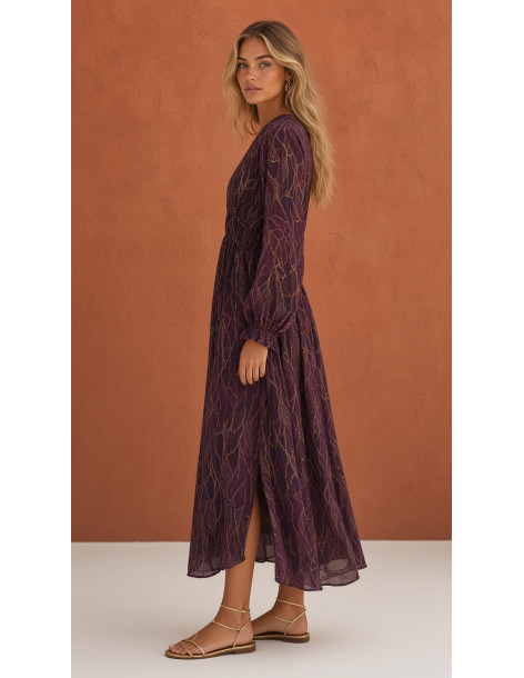 BON FASHION Maxi φόρεμα Josephina και λαιμόκοψη V K26708-ΜΩΒ