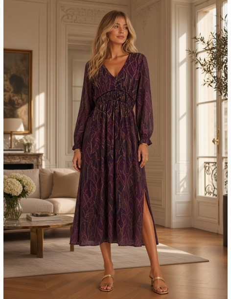 BON FASHION Maxi φόρεμα Josephina και λαιμόκοψη V K26708-ΜΩΒ