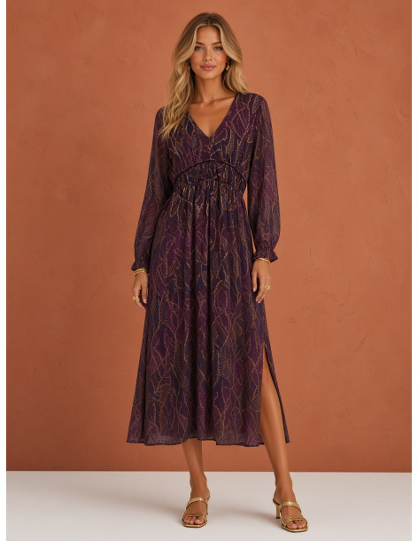 BON FASHION Maxi φόρεμα Josephina και λαιμόκοψη V K26708-ΜΩΒ