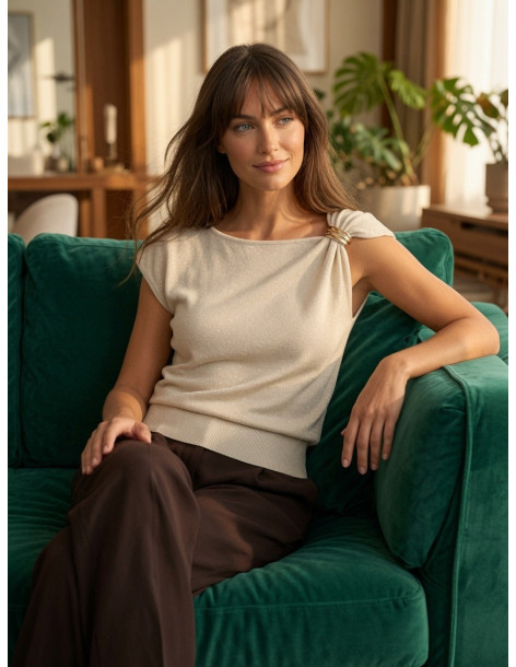 BON FASHION πουλόβερ διακοσμημένο στον ώμο 26616-ΜΠΕΖ