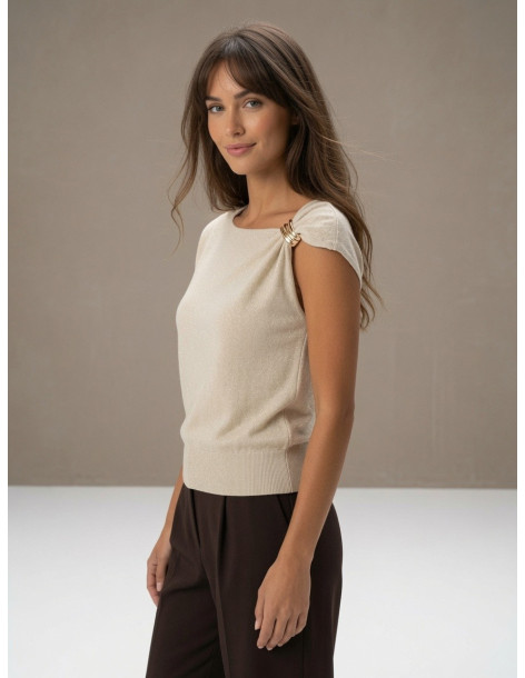 BON FASHION πουλόβερ διακοσμημένο στον ώμο 26616-ΜΠΕΖ 2