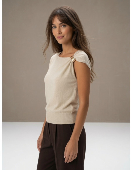BON FASHION πουλόβερ διακοσμημένο στον ώμο 26616-ΜΠΕΖ
