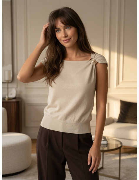 BON FASHION πουλόβερ διακοσμημένο στον ώμο 26616-ΜΠΕΖ