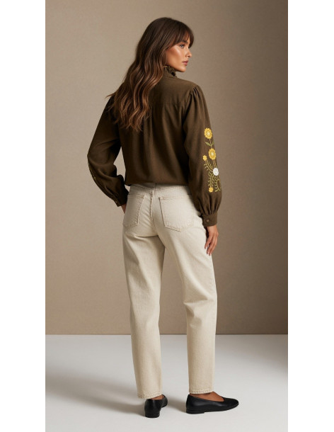 BON FASHION Κοτλέ πουκάμισο με κέντημα 26658-ΚΑΦΕ