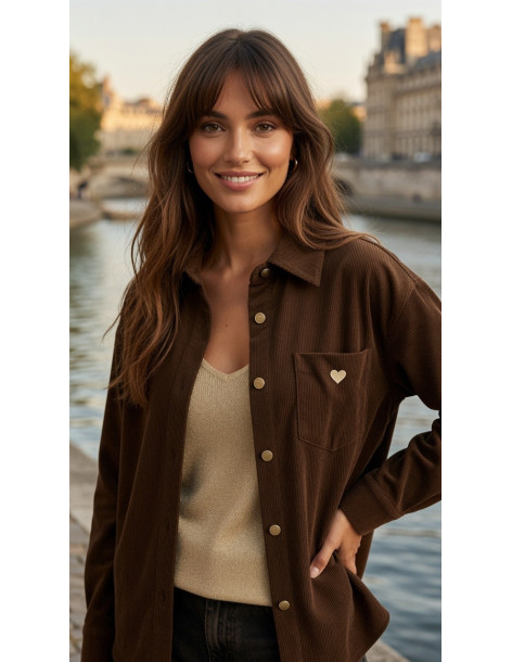 BON FASHION Πουκάμισο κοτλέ με χρυσή καρδιά 26655-ΚΑΦΕ